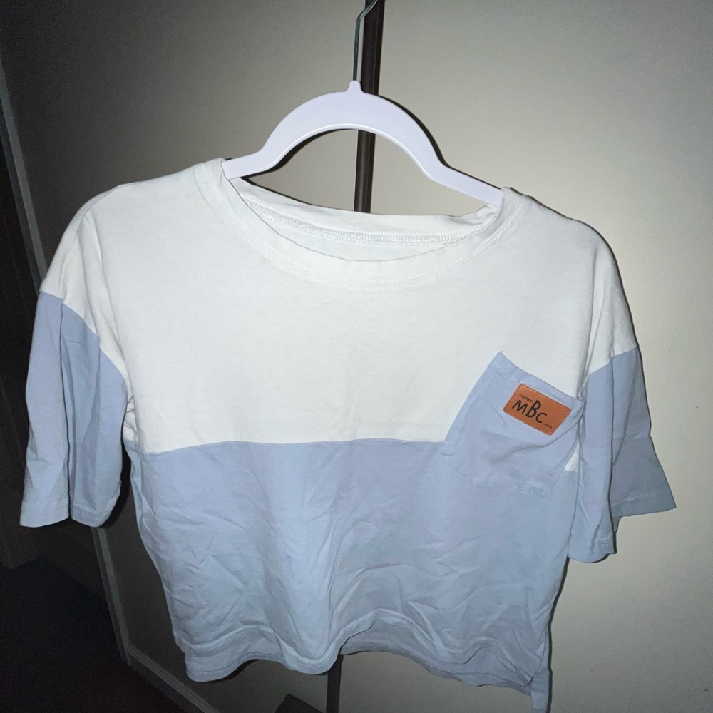 SHEIN White and Blue Short Sleeve Tees